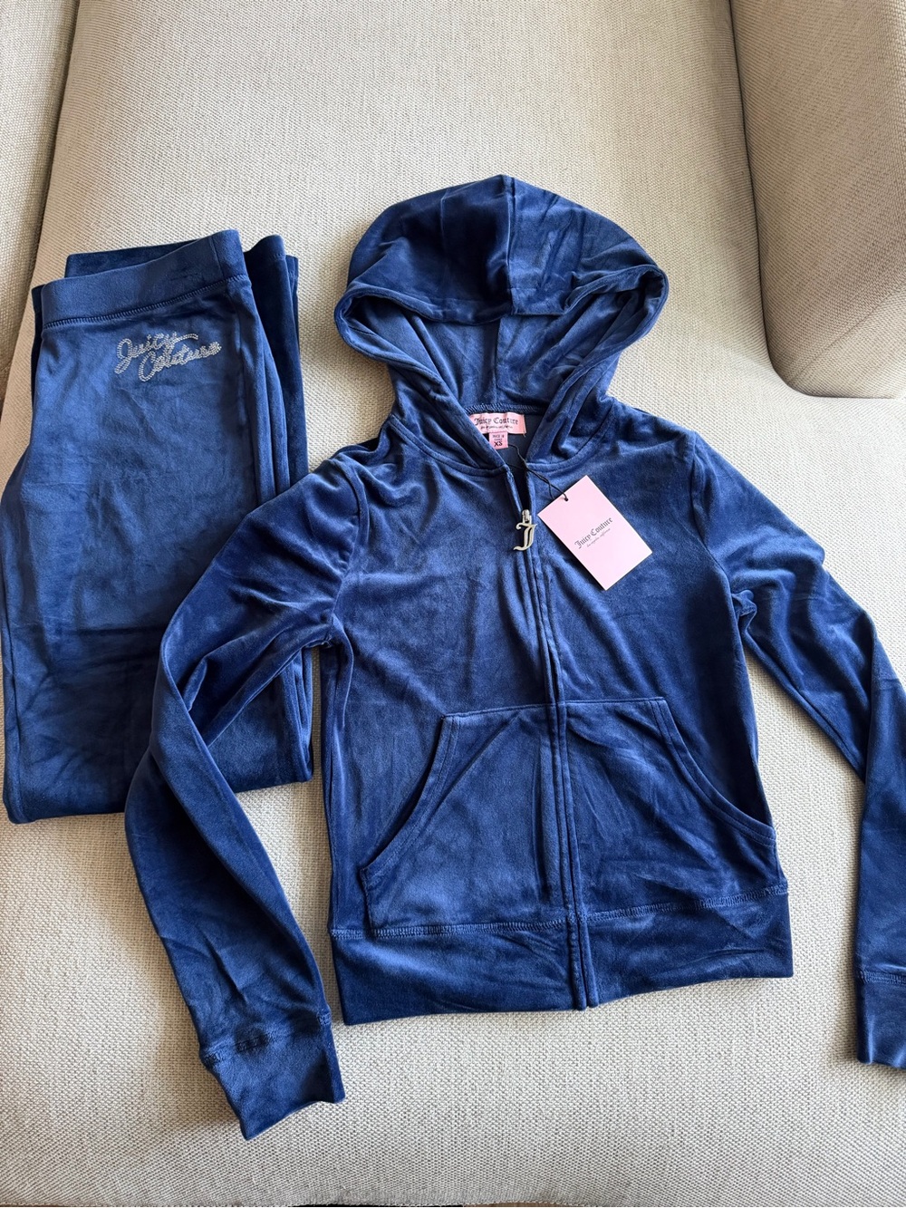 Juicy Couture Dark Blue Velour Zip Hoodie & Lounge Pants Set